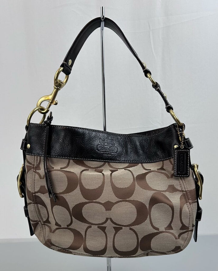 Coach "Zoe" monogram/leather shoulder bag