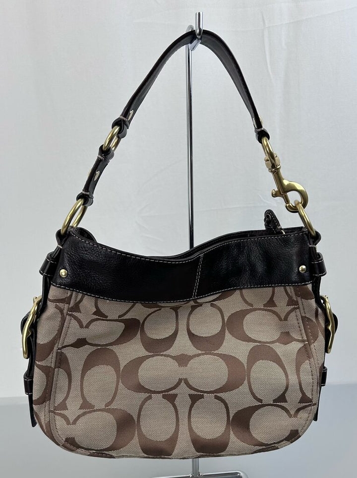 Coach "Zoe" monogram/leather shoulder bag