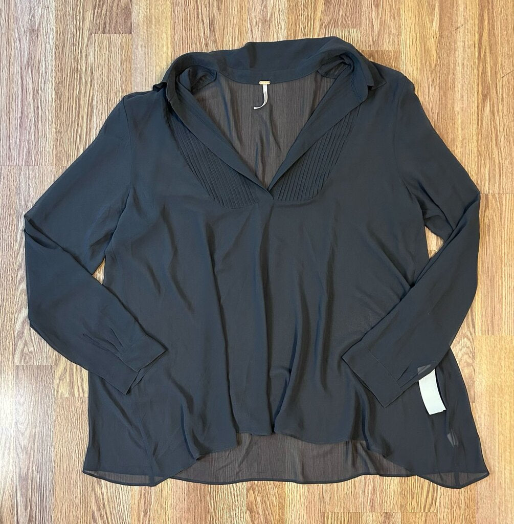 Free People sheer collared v-neck blouse (L)