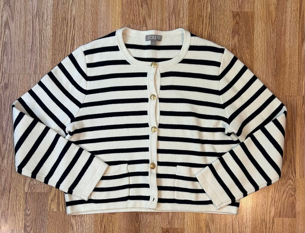 JCrew 100% cotton striped gold button cardigan (L)