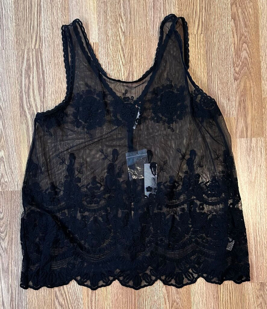 Free People NWT button back sheer lace tank (M)