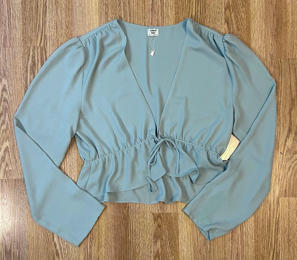 Sunday Best (Aritzia) deep-v tie front blouse (M)