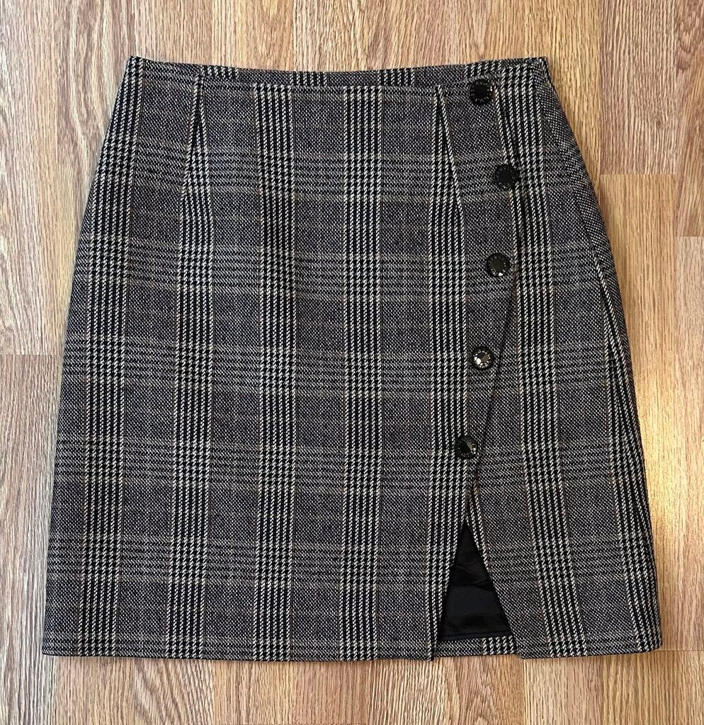 Sandova wool blend lined check miniskirt (S)