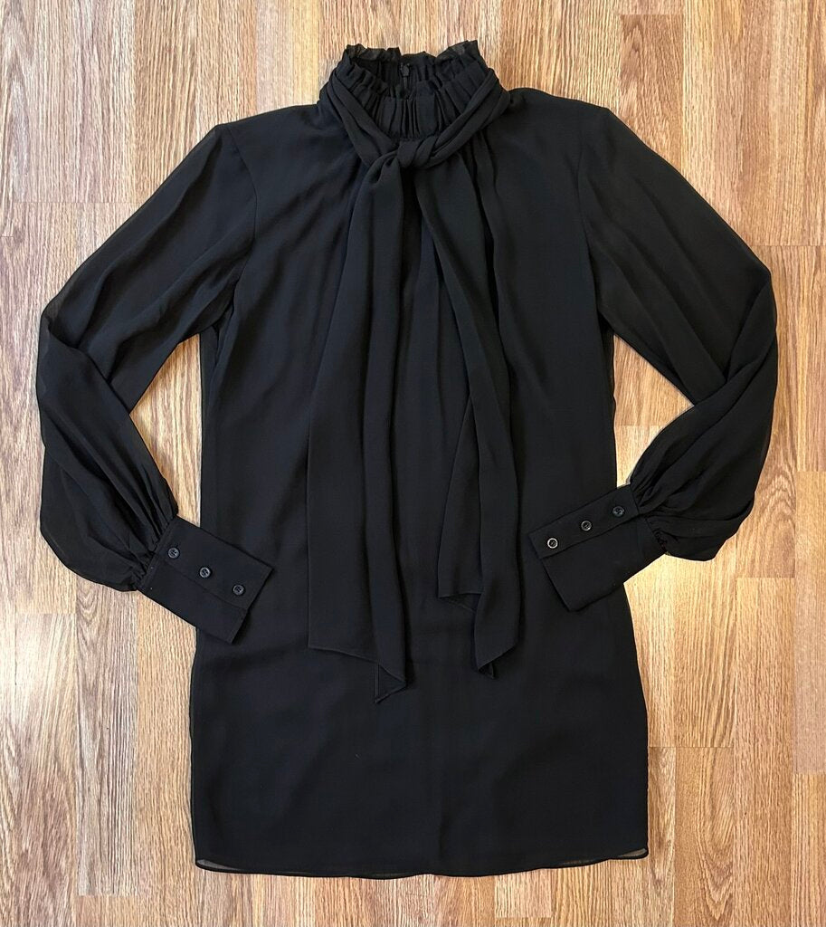 Frame silk high collar pussybow minidress (XS)