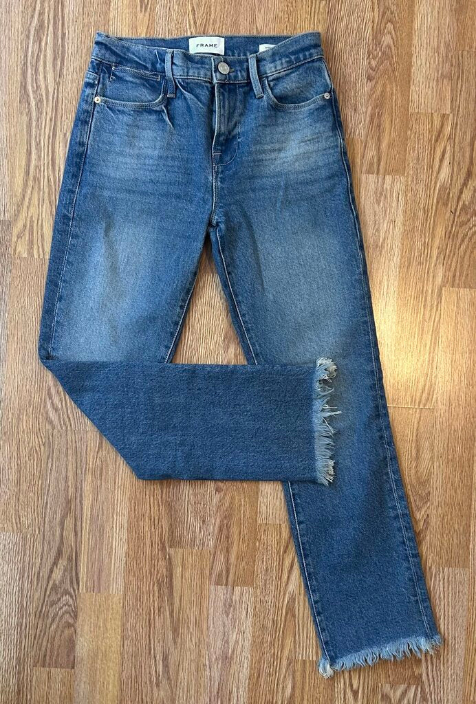 Frame Le High straight ankle fray jean (size 26)