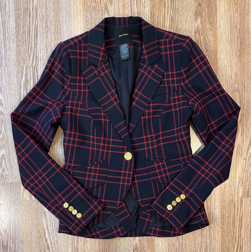 Smythe plaid wool blend single button blazer (size 6)