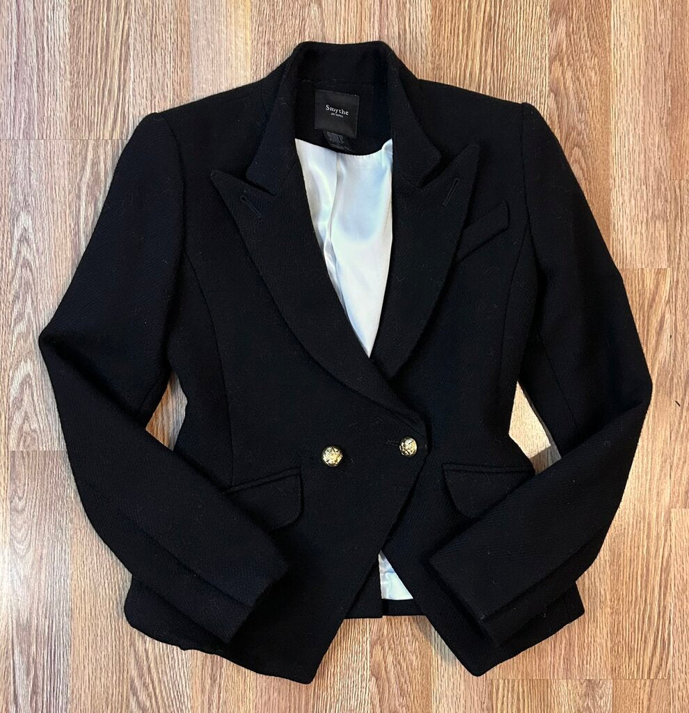Smythe wool blend curved hem single button blazer (size 6)