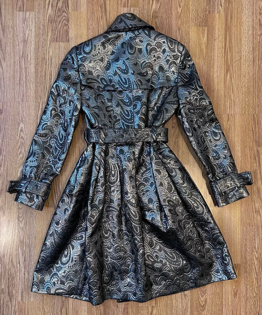 Burberry London Metallic Belted Brocade Trench (size 6)