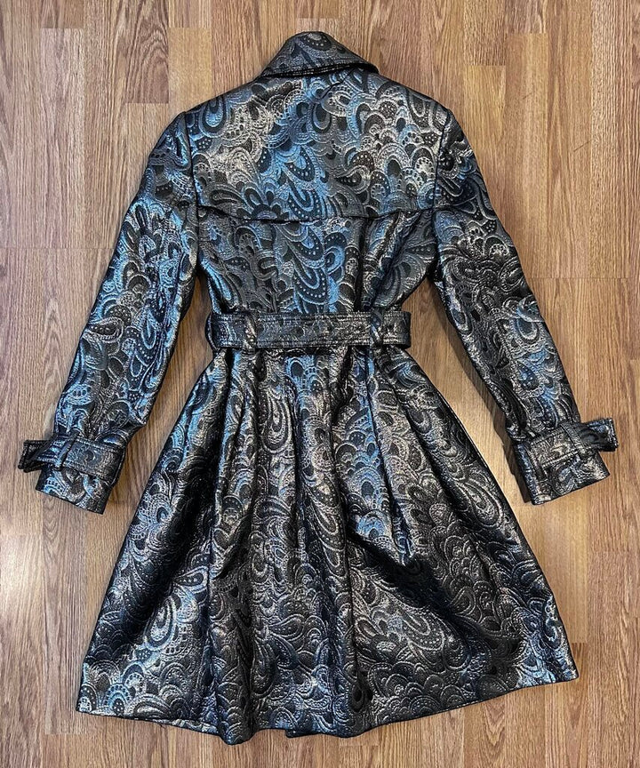 Burberry London Metallic Belted Brocade Trench (size 6)