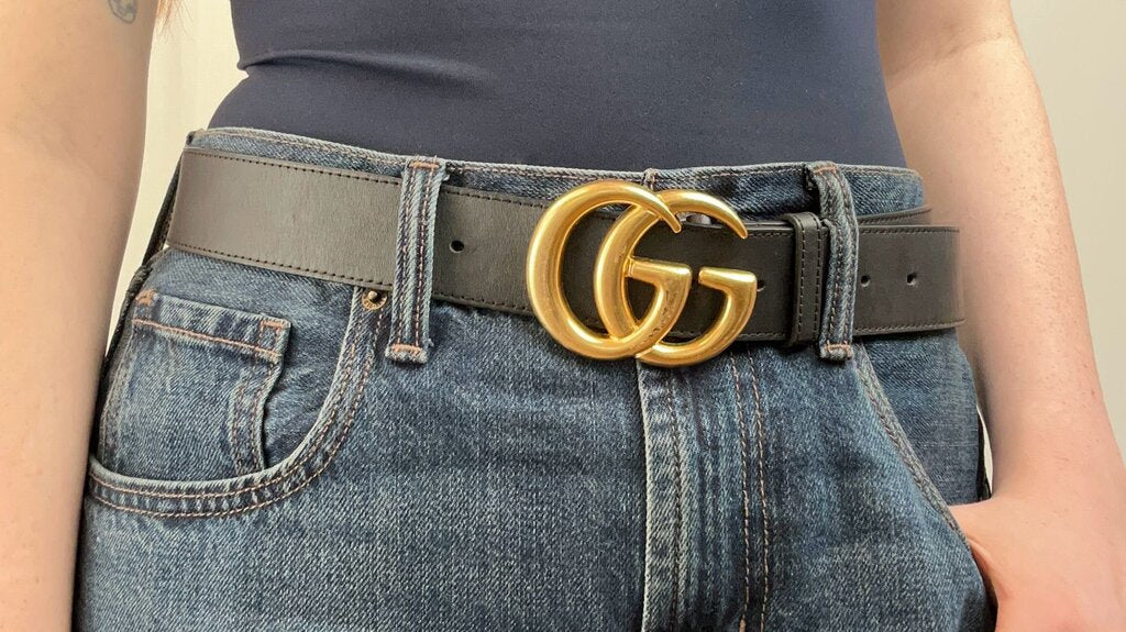 Gucci GG brass buckle wide belt (size 95/38)