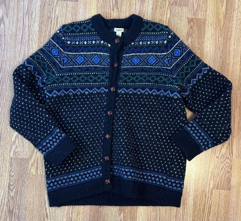 LL Bean vintage wool wood button cardigan (L)