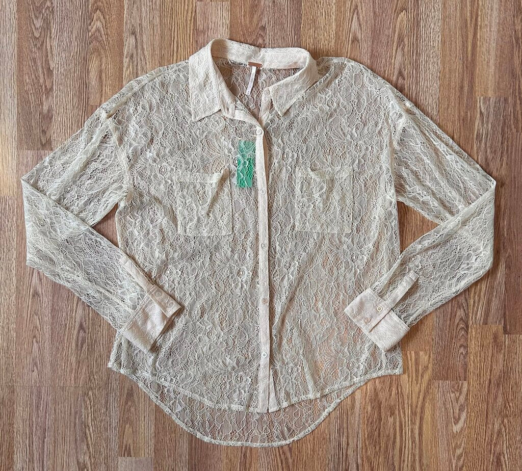 Free People lacey sheer button down (M)