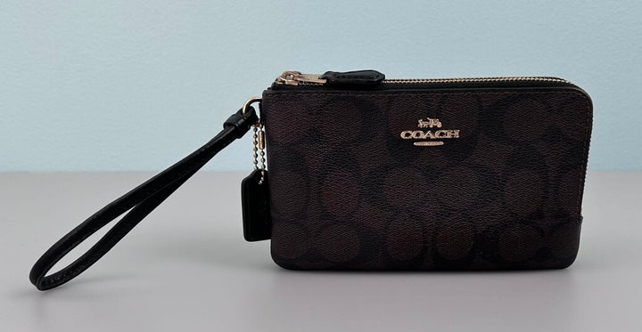 Coach canvas monogram double zip wristlet