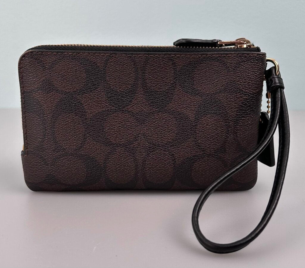 Coach canvas monogram double zip wristlet