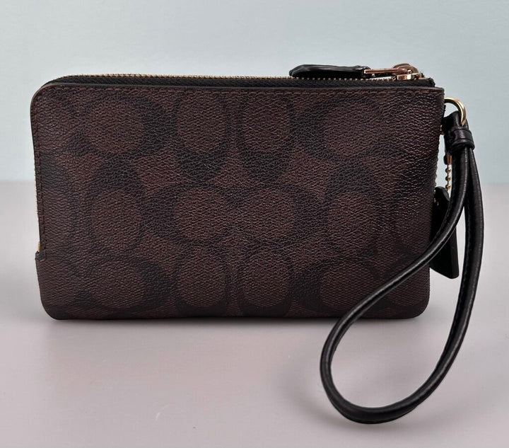 Coach canvas monogram double zip wristlet