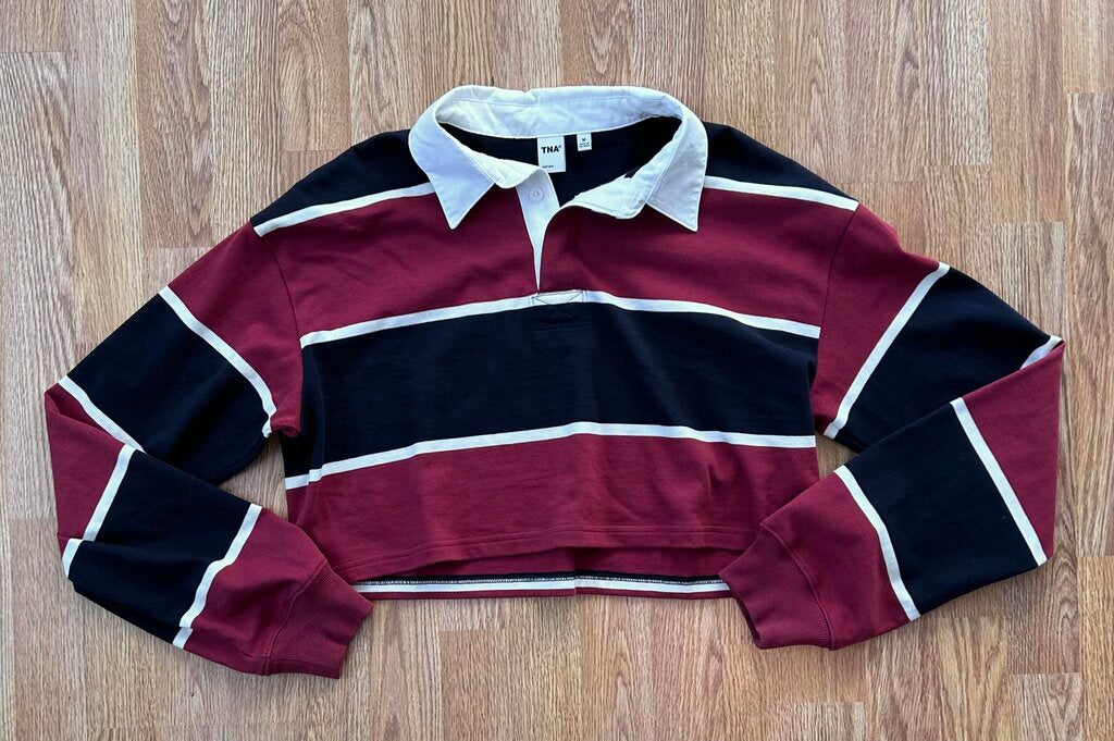 TNA striped cropped rugby shirt (M)