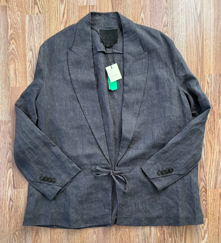 Zara NWT 100% linen oversized tie front boxy blazer (M)