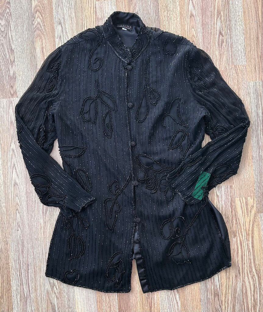 Marina Bresler vintage silk beaded button up (L)