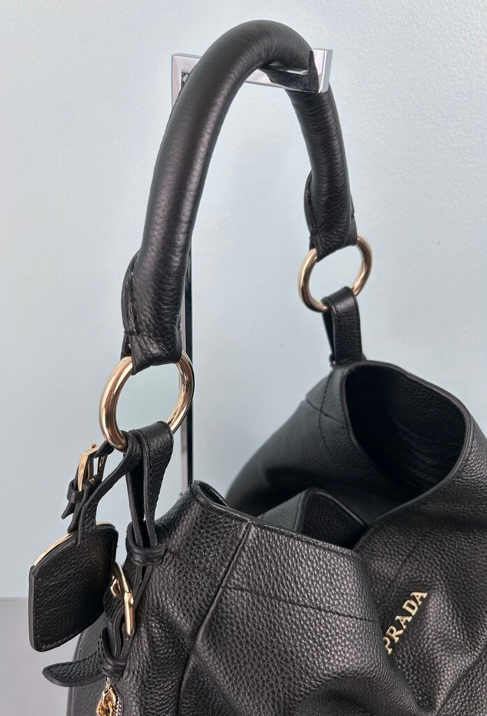Prada daino pebbled leather zipper detail hobo bag