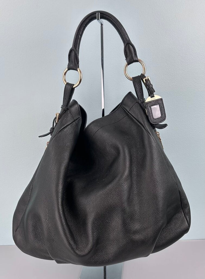Prada daino pebbled leather zipper detail hobo bag