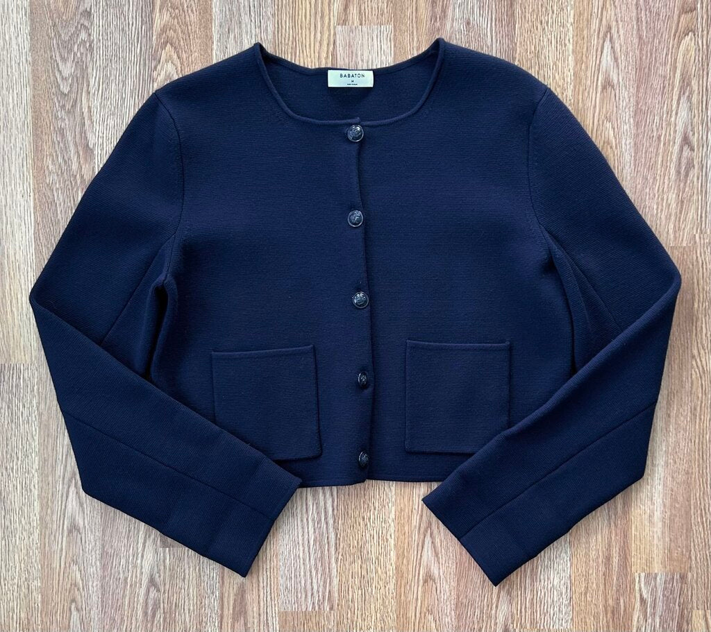 Babaton double-knit crested button cropped cardigan (M)