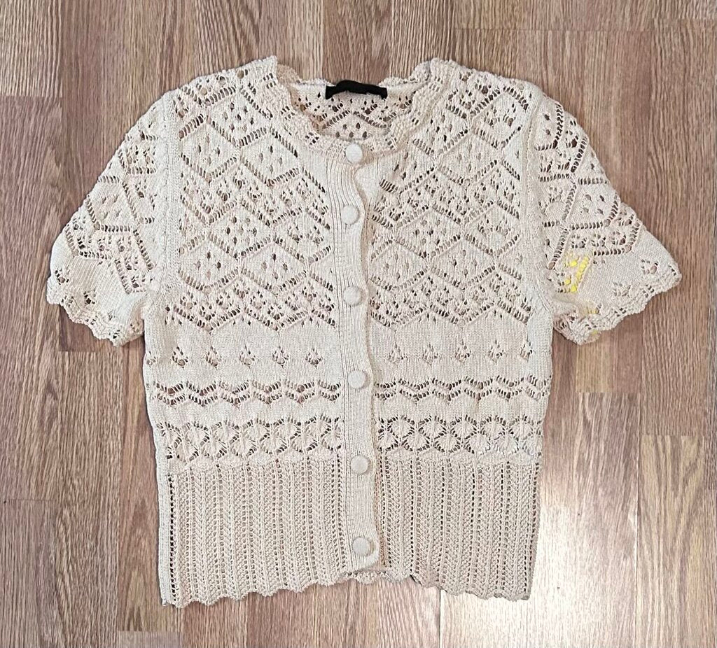 Zara crochet knit button front tee (M)