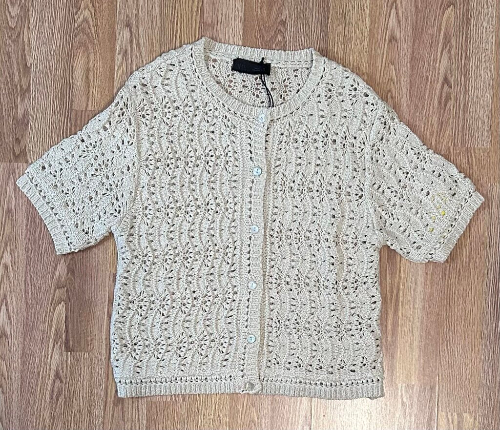 Zara crochet soft knit button front tee (L)