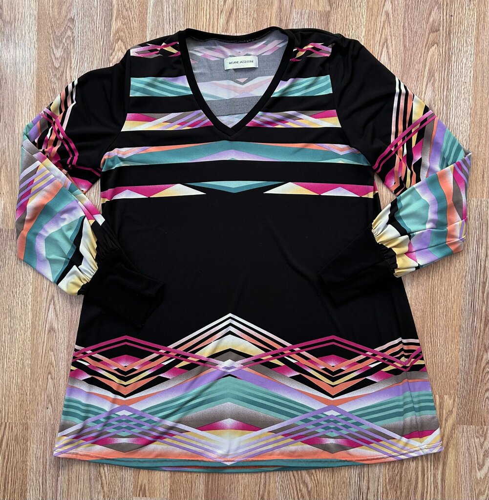 Melanie Jacqueline balloon sleeve stripe v-neck swing tunic (L/XL)