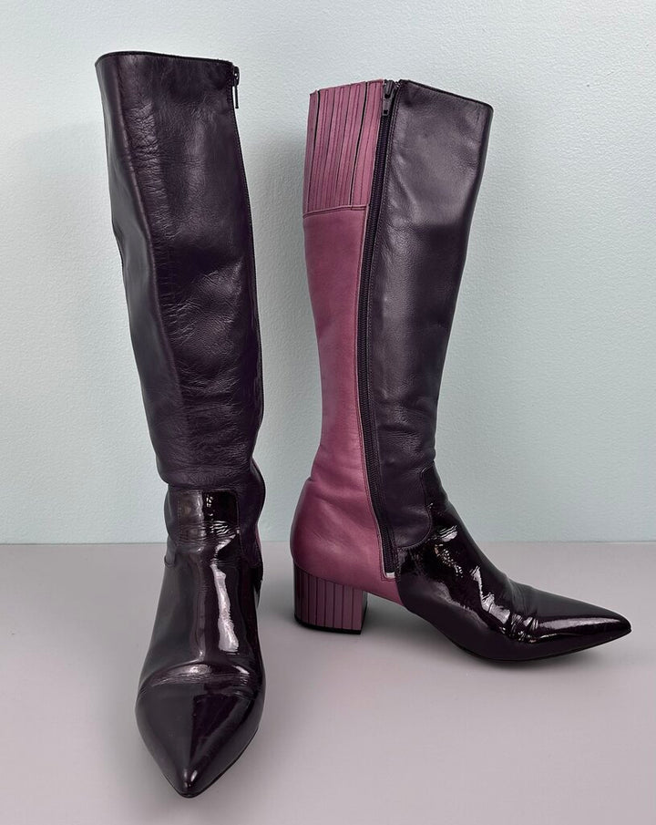 John Fluevog 'Sofia' two-tone block heel tall boot (size 10.5)
