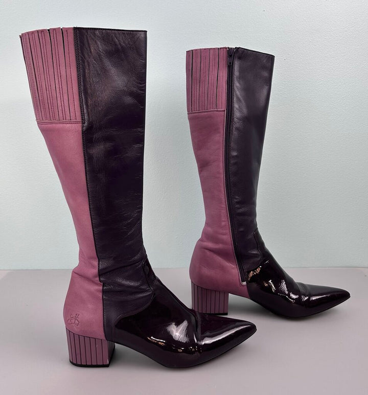 John Fluevog 'Sofia' two-tone block heel tall boot (size 10.5)