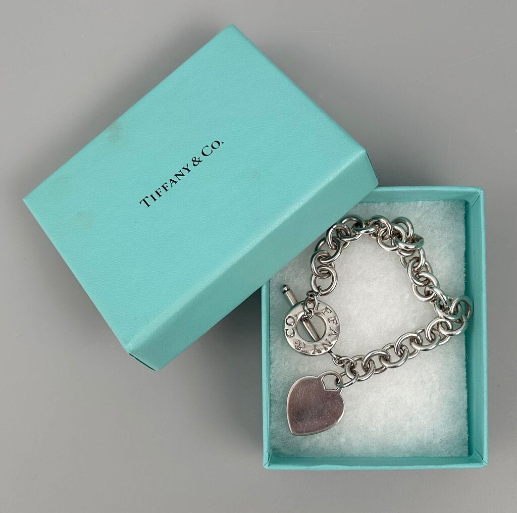 Tiffany toggle bracelet with blank heart charm