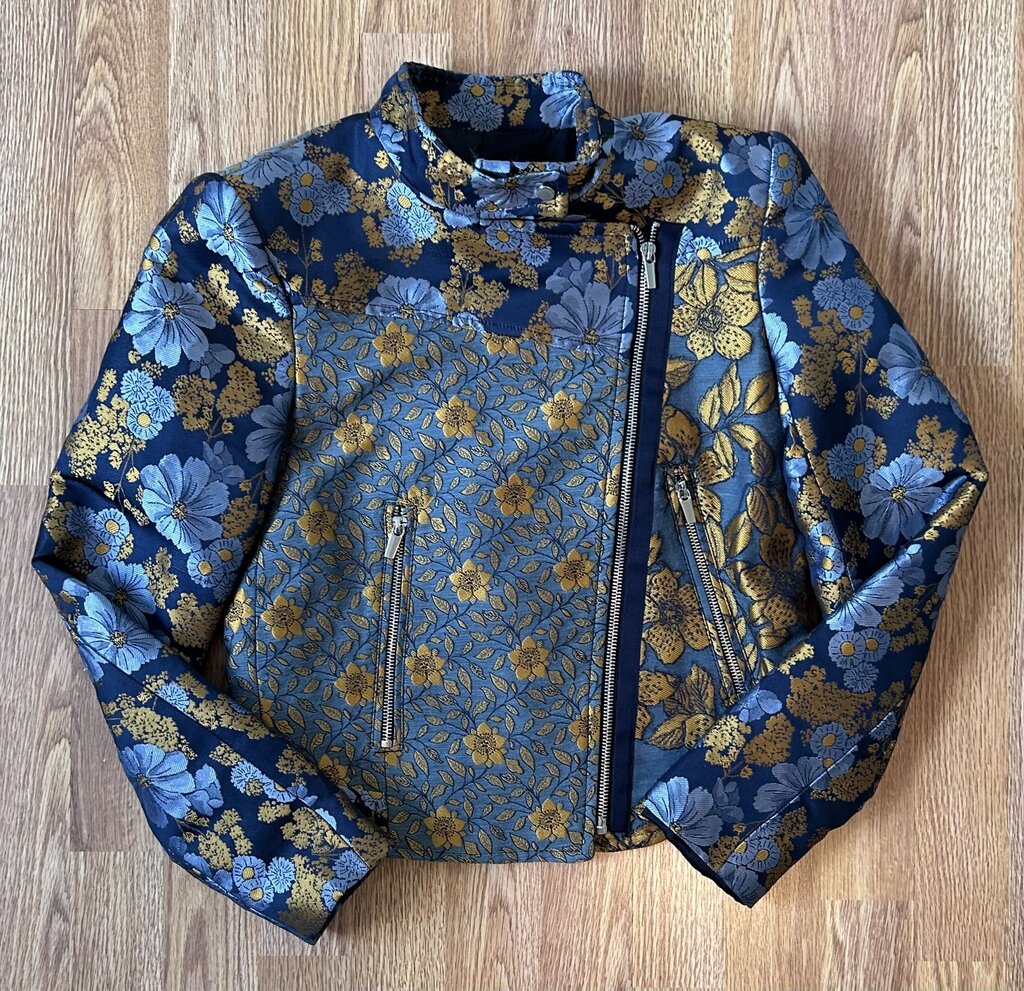Zara floral metallic moto style jacket (S)