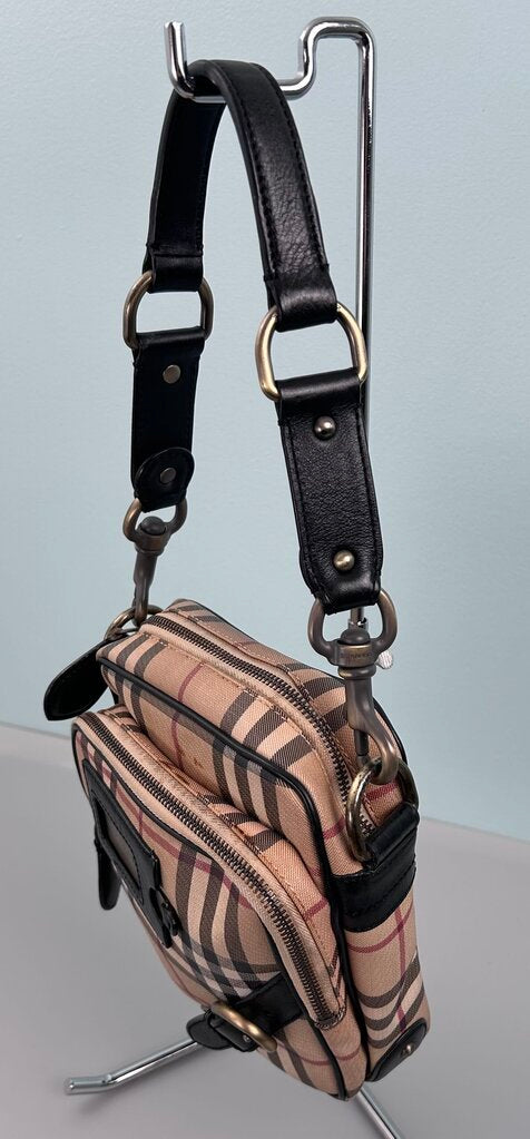 Burberry brass nameplate detail check small shoulder bag