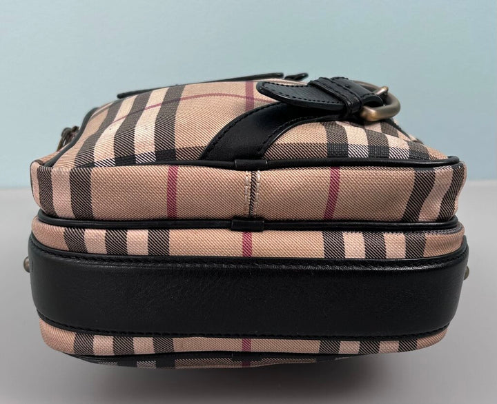 Burberry brass nameplate detail check small shoulder bag