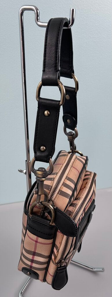 Burberry brass nameplate detail check small shoulder bag