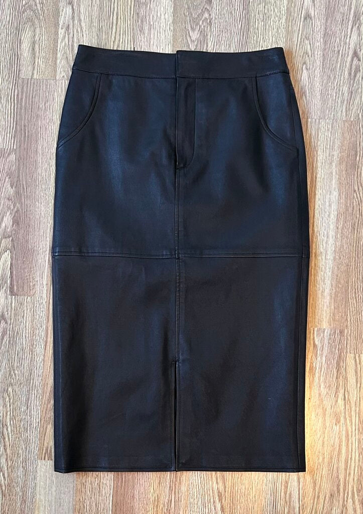 Alice + Olivia lamb leather split front pencil midi skirt (size 6)