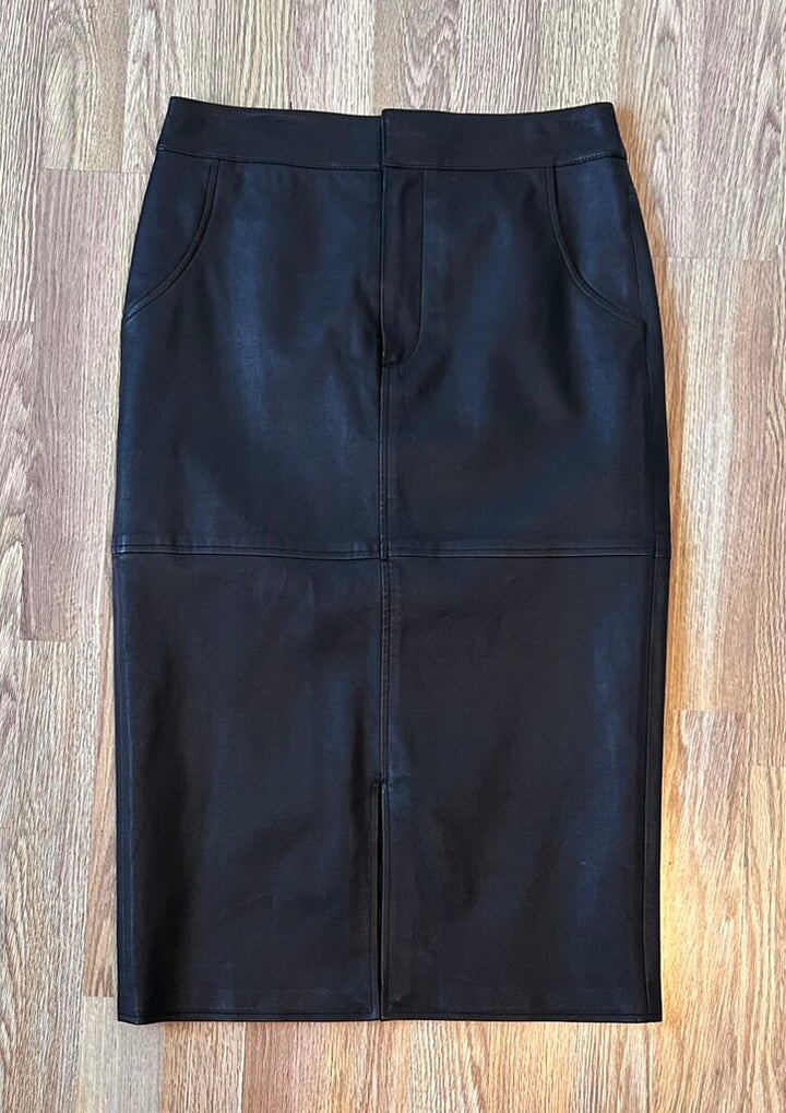 Alice + Olivia lamb leather split front pencil midi skirt (size 6)