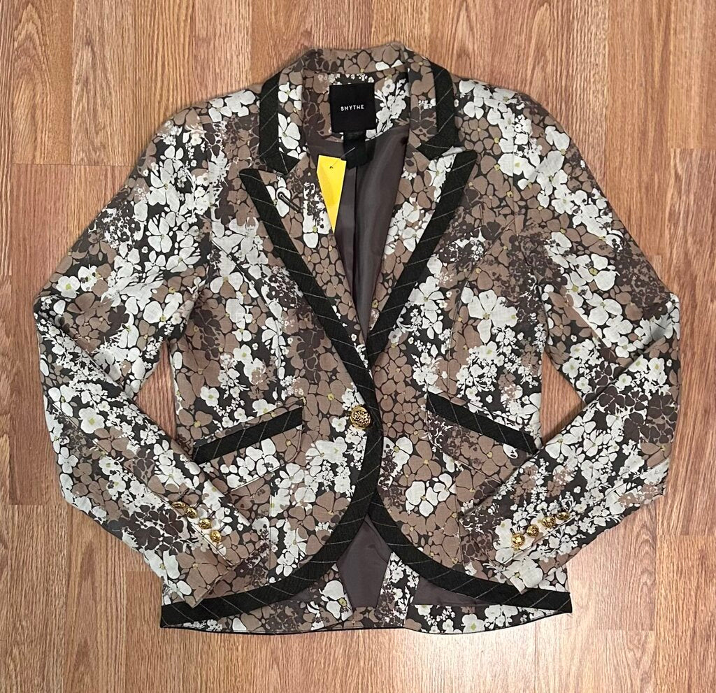 Smythe floral linen single button blazer (size 8)