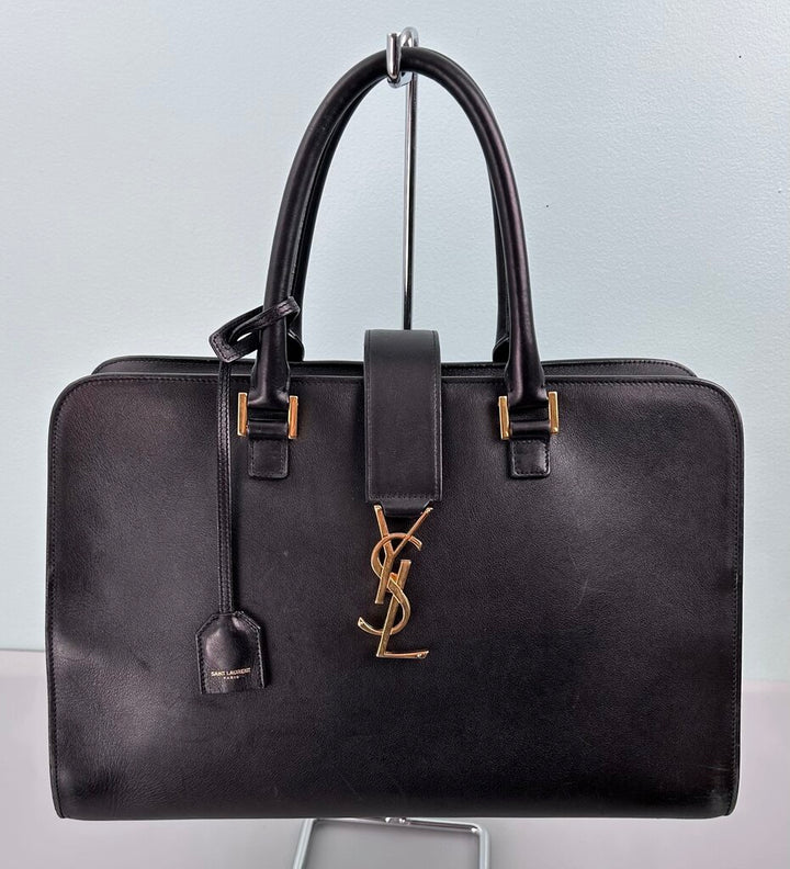 Saint Laurent leather monogram cabas satchel