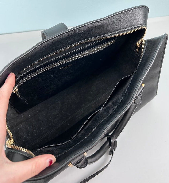 Saint Laurent leather monogram cabas satchel