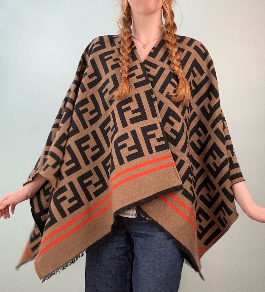 Fendi FF orange stripe detail poncho (O/S)