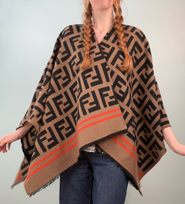 Fendi FF orange stripe detail poncho (O/S)