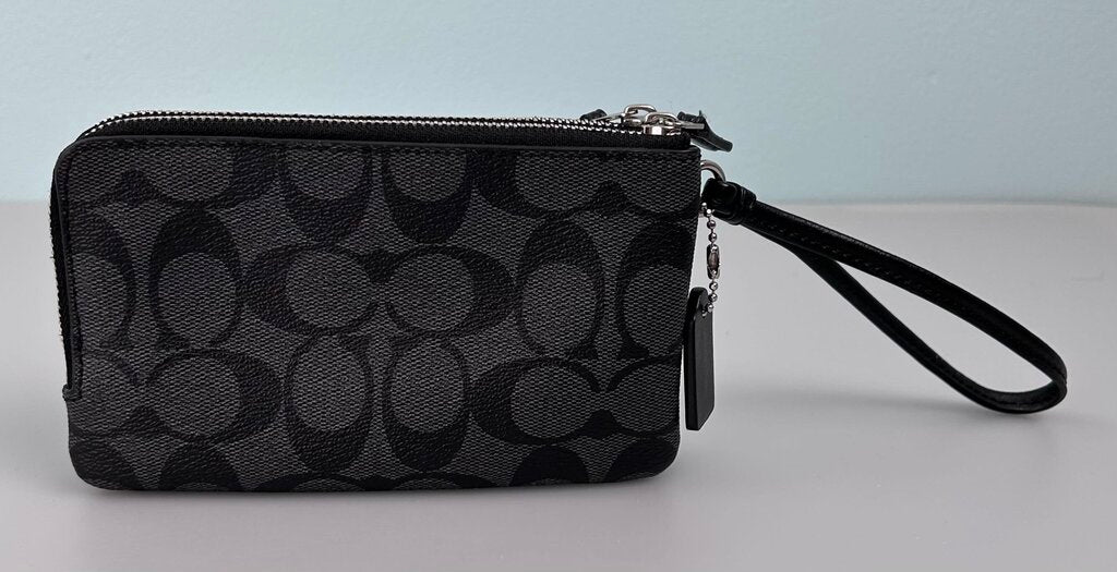 Coach canvas monogram double zip wristlet