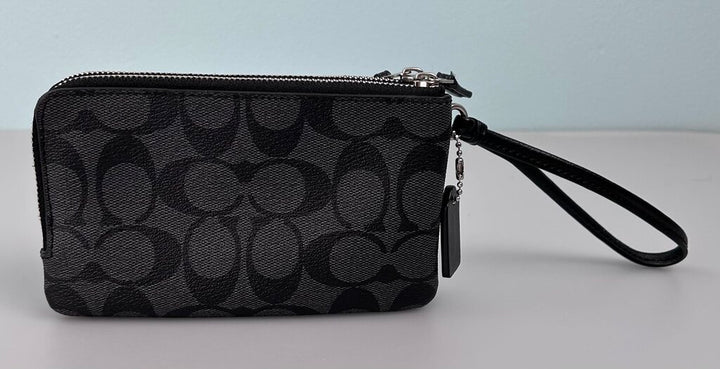 Coach canvas monogram double zip wristlet
