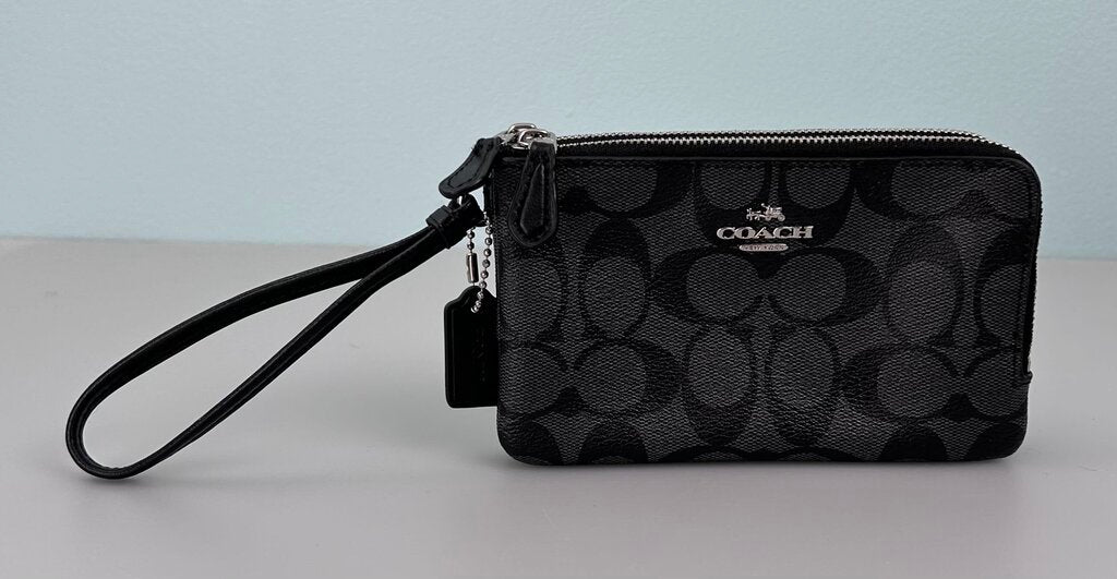 Coach canvas monogram double zip wristlet