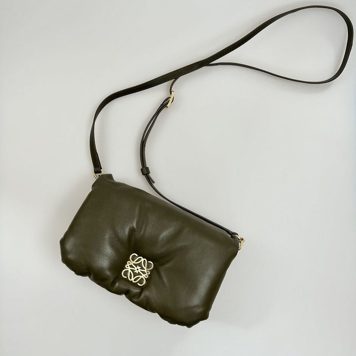 Loewe Mini Goya Lambskin Puffer Bag Khaki Green