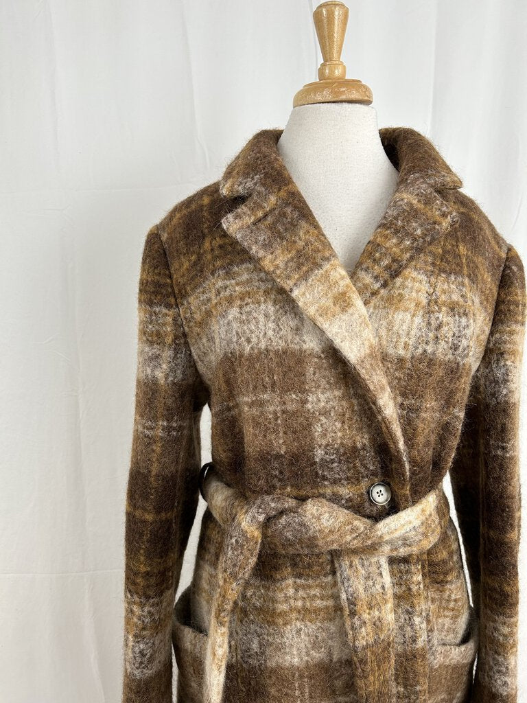 Wilfred Free belted alpaca wool blend belted plaid coat