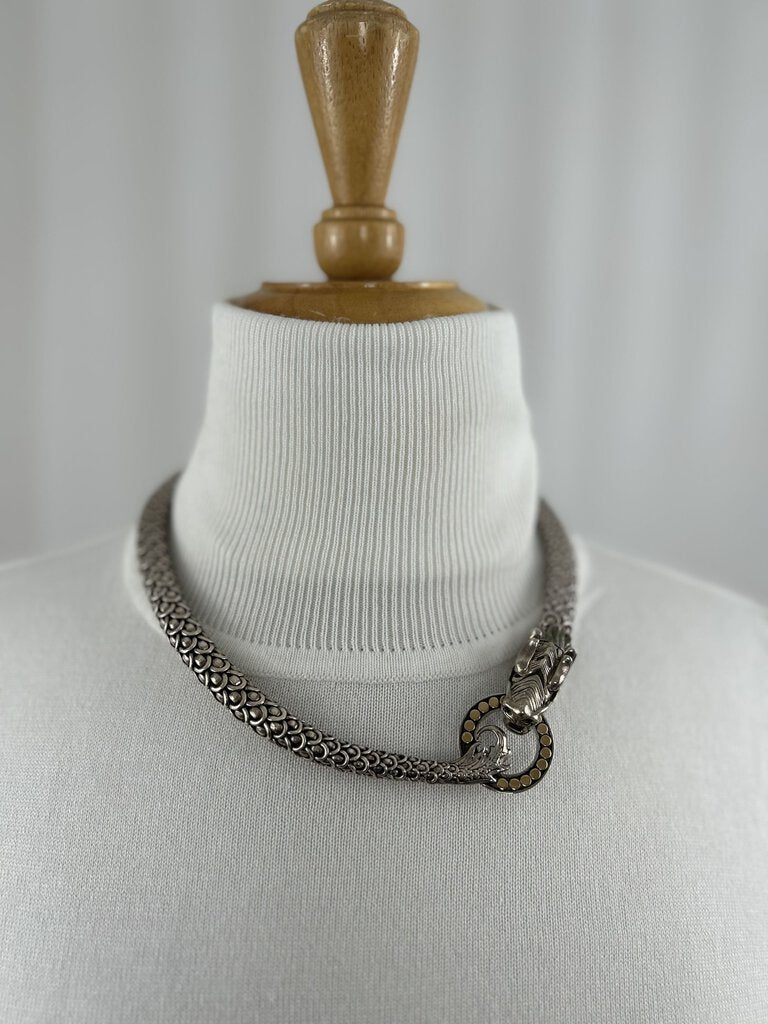 John Hardy Naga Necklace Silver with 18K Yellow Gold Details